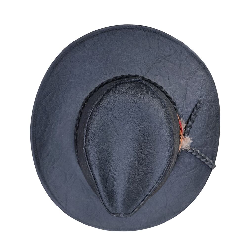 Vintage Leather Cowboy Hat Feather Western Unisex Small USA Made - Picture 7 of 12